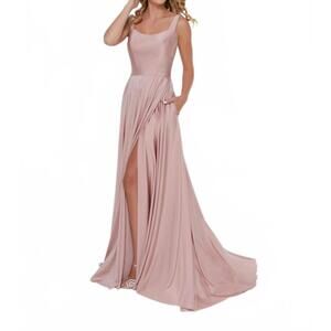NEW HOUSE OF WU open back front slit dress in blush
